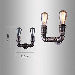 2 Lights Vintage Metal Water Pipe Wall Lamp With Edison Bulb