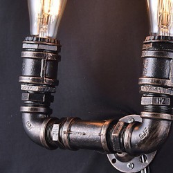 2 Lights Vintage Metal Water Pipe Wall Lamp With Edison Bulb