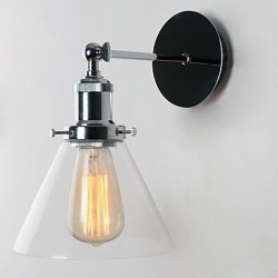 60W Art-Deco Wall Light with Glass Cone Shade Down