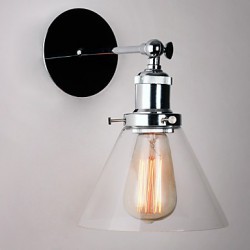 60W Art-Deco Wall Light with Glass Cone Shade Down