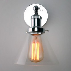 60W Art-Deco Wall Light with Glass Cone Shade Down