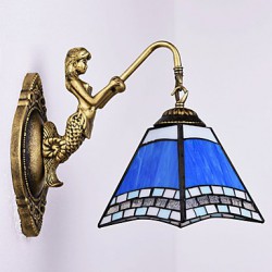 E27 220V 30*25CM 3-5㎡ European Mediterranean Contracted Rural Creative Wrought Iron Wall Lamp Glass Led Lights