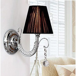 40W Contemporary Wall Light with Fabric Shade Chandelier Style Arm Crystal Droplet