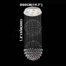 LED Pendant Light Modern Crystal Chandelier 5 Lights Silver Canpoy Clear Crystal Globe Ceiling Lamps Fixtures H130CM