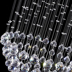 LED Pendant Light Modern Crystal Chandelier 5 Lights Silver Canpoy Clear Crystal Globe Ceiling Lamps Fixtures H130CM