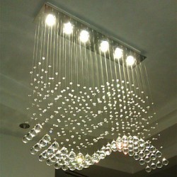 LED Pendant Light 6 Lights Modern Silver Canpoy Transparent Crystal Waves Ceiling Lighting Fixtures