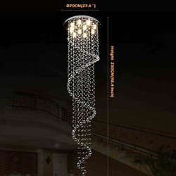 Modern Crystal LED Pendant Light Chandeliers Lighting Lamps Fixtures with Single Spiral D70CM H250CM CE FCC UL