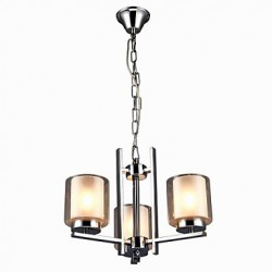 Iron Electroplated Chandelier with Glass Shade Classic Candle Lighting Lamp 3 Heads