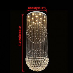 LED Pendant Light Modern Crystal Chandelier 12 Lights Silver Canpoy Clear Crystal Globe Ceiling Lamps Fixtures H210CM