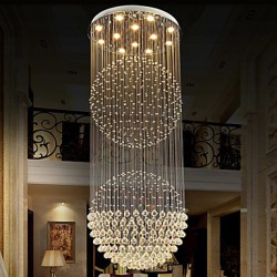 LED Pendant Light Modern Crystal Chandelier 12 Lights Silver Canpoy Clear Crystal Globe Ceiling Lamps Fixtures H210CM