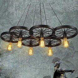 Loft Pendant Lights/Wheel Chandelier/Rustic/Vintage/Retro/Country/Dining/Entry/Game/Metal+Painting