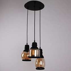 Antique Glass Shade,3 Light,Artistic Minimalist Pendant