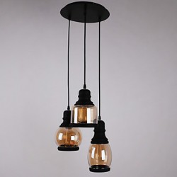 Antique Glass Shade,3 Light,Artistic Minimalist Pendant