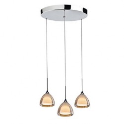 3-Light Two layer LED Pendant Island Light, Crack Glass, Polished Chrome