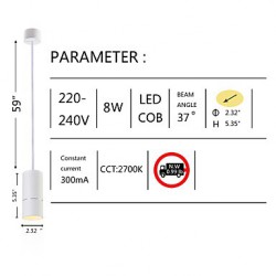 GE-05032-8W-136mm 1-Light Mini Pendant light, Powdered White with Aluminium,220-240V