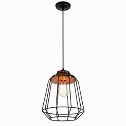 Iron Painting Pendant Light with Wooden Center Iron Cage Lighting Lamp