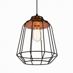 Iron Painting Pendant Light with Wooden Center Iron Cage Lighting Lamp