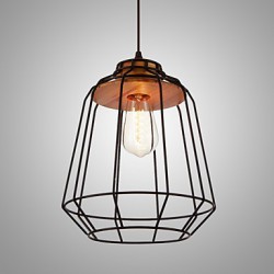 Iron Painting Pendant Light with Wooden Center Iron Cage Lighting Lamp