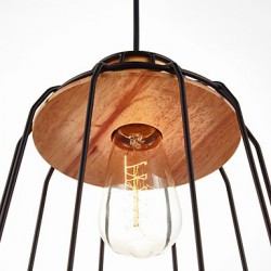 Iron Painting Pendant Light with Wooden Center Iron Cage Lighting Lamp