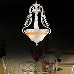 White Pendant Two-Lights Pattern-Glass-Shade Hand-Gilt European Retro Classic 220V