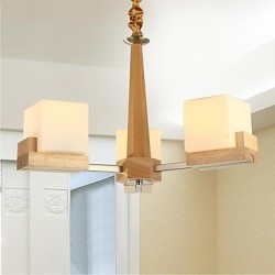 Oak Pendant Lamp, Three Lights, Oak and Glass, 220~240V (HY9023)