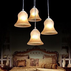 White Pendant Four-Lights Pattern-Glass-Shade Hand-Gilt European Retro Classic 220V