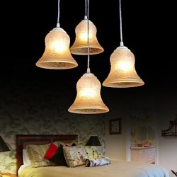 White Pendant Four-Lights Pattern-Glass-Shade Hand-Gilt European Retro Classic 220V