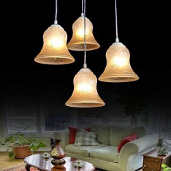 White Pendant Four-Lights Pattern-Glass-Shade Hand-Gilt European Retro Classic 220V