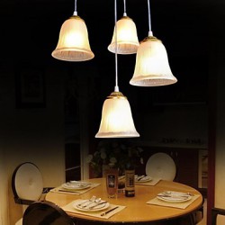 Bronze Pendant Four-Lights Pattern-Glass-Shade European Retro Classic 220V