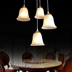 Bronze Pendant Four-Lights Pattern-Glass-Shade European Retro Classic 220V