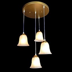 Bronze Pendant Four-Lights Pattern-Glass-Shade European Retro Classic 220V