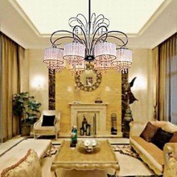 Continental Lron Chandelier Living Room White Brushed Cover Restaurant 8 Lights