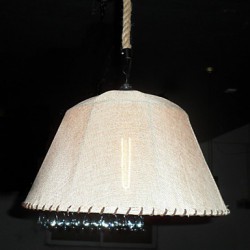 North American-Style Retro 1 Light Pendant In Fabric Shade