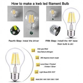 6 Pack 4W Vintage LED Filament Bulb A60 Medium Screw E27 Base Incandescent Replacement Warm White /White 220-240V AC