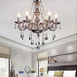 6 Lights,European Crystal Chandelier In Grey Color,Glass & Crystal