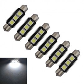 6pcs Festoon 39mm 1W 3x5050SMD 60-70LM 6000-6500K Cool White Light LED Car Light (DC 12V)