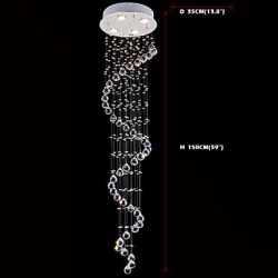 LED Crystal Pendant Light Chandelier Lighting 4 Lights Silver Canpoy Clear K9 Crystal Helix Ceiling Lamps H150CM