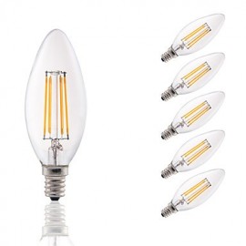 3.5W E12 LED Filament Bulbs B10 COB 350 lm Warm White Dimmable / Decorative AC 110-130 V 6 pcs