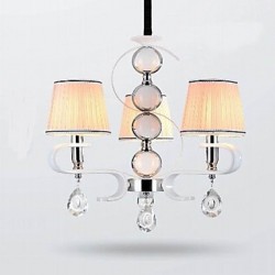 Fabric Chandelier 3 Light High-Grade Lamp White Jade Silver Ring