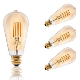 3.5W E26 LED Filament Bulbs ST21 COB 300 lm Amber Dimmable / Decorative AC 110-130 V 4 pcs