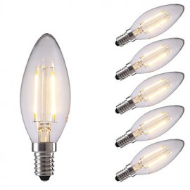 2W E14 LED Filament Bulbs B35 2 COB 250 lm Warm White / Cool White AC 220-240 V 6 pcs