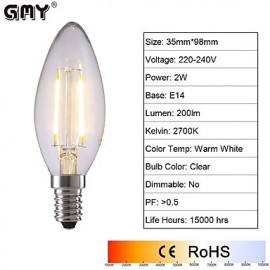 2W E14 LED Filament Bulbs B35 2 COB 250 lm Warm White / Cool White AC 220-240 V 6 pcs