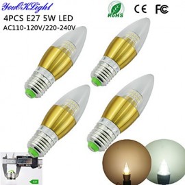 4PCS E27 5W 450lm 50xSMD3014 Warm White/White Light High quality/Luxury LED Candle Lamp(AC110-120V/220-240V)