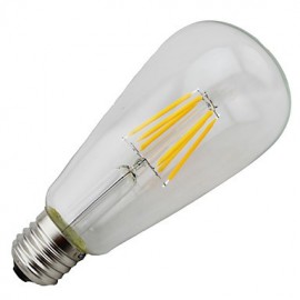 6W E26/E27 LED Filament Bulbs ST64 6 COB 600 lm Warm White Dimmable AC 110-130 V 1 pcs