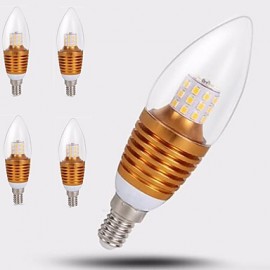 5pcs Gold Shell 7W E14 SDM2835 35LED Warm Color Screw Thread Led Candle Light Led Bulbs Chandelier Lamps AC220-240V