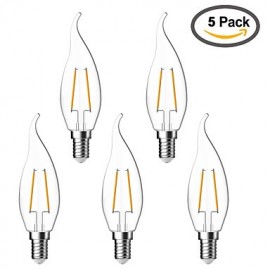 5 pcs E14 2W 2 COB 200 lm Warm White C35 edison Vintage LED Filament Bulbs AC 220-240 V