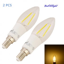 2PCS New Approvel E14 2xCOB 2W 200LM Warm White Edison Candle Bulbs LED Filament chandelier Light(AC85-265V)