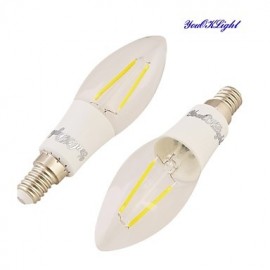 2PCS New Approvel E14 2xCOB 2W 200LM Warm White Edison Candle Bulbs LED Filament chandelier Light(AC85-265V)