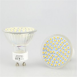 5pcs 60LEDs GU10/MR16 SMD2835 LED Spotlight 5W Heat-resistant Glass Body Cool/Warm White LED Bulbs light(AC220-240V)