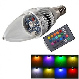 2PCS E14 3W Remote Controlled LED Candle Bulb Colorful Light 240lm - Silver (AC 85265V)